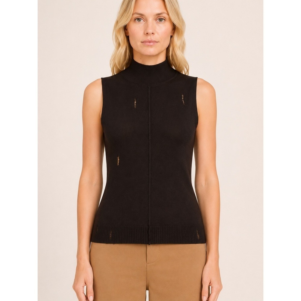 amiri distressed 100% cashmere mock neck sleeveless womens sweater brown small
